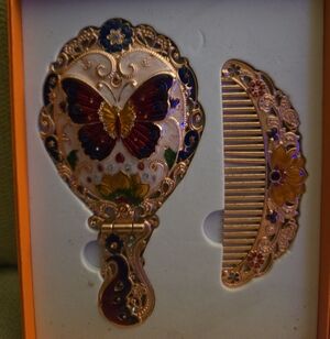 Antique Victorian Art Nouveau Vanity Set Mirror Comb Set Butterfly
